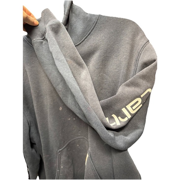 Men Carhartt Blue Hoodie Sweatshirt Size Large Distressed By Work Logo Down Arm - Picture 6 of 11